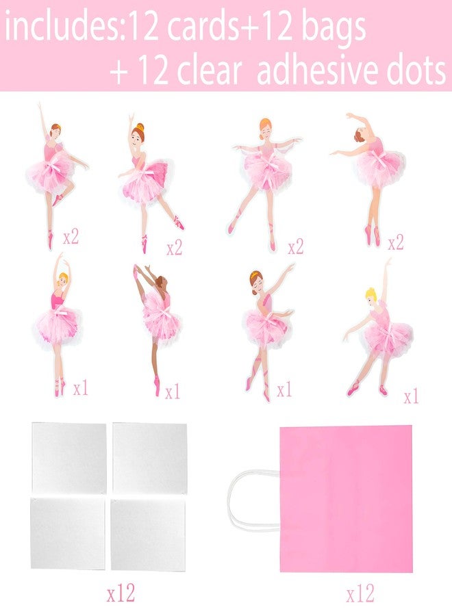 اوموني أكياس هدايا راقصة الباليه من أوموني، 12 قطعة، أكياس هدايا لحفلات أعياد ميلاد راقصة الباليه، أكياس هدايا لحفلات استقبال المولود الجديد بطابع رقص الباليه - Image 2